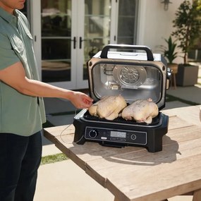 Gratar electric Ninja OG850EU, 1700W, 4 programe, 45x29 cm, 240°C, Ceramica Plocha, Tehnologie Woodfire, IPX4, Negru