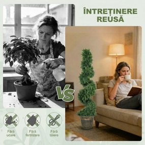 HOMCOM Set 2 Chiparoși Artificiali Spiralați 120 cm cu Ghiveci, pentru Decor Interior și Exterior, Verde | Aosom Romania