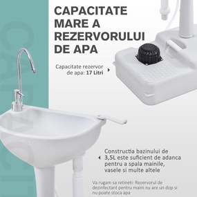 Outsunny Chiuvetă Portabilă cu Rezervor de Apă 17L și 2 Roți, 51x33.5x103cm | Aosom Romania
