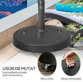 Outsunny Bază Umbrelă 23.5kg cu Manivele și Roți Blocabile, Suport din Rășină/Oțel, Ø53x41 cm, Negru | Aosom Romania