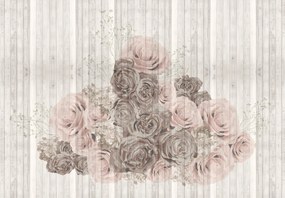 Fototapet - Flori in scânduri de lemn (147x102 cm)