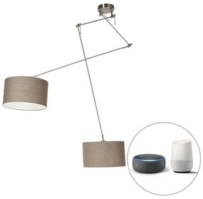 Lampă suspendată inteligentă din oțel cu abajur de 35 cm Taupe, inclusiv 2 Wi-Fi A60 - Blitz