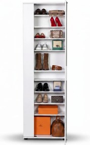 Pantofar Adore Porto, 2 usi reversibile cu oglinda, 10 rafturi, capacitate 28 perechi, Alb - Natur, 60x187x36 cm