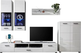 Mobilier perete living, alb extra lucios HG, ARCTIC
