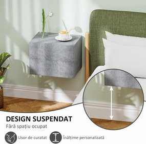 HOMCOM Set de 2 Noptiere Suspendate cu 2 Sertare, 40x29x30 cm, Gri | Aosom Romania