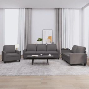vidaXL Set de canapele cu perne, 3 piese, gri, piele ecologică