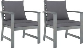 vidaXL Scaune de grădină, 2 buc., perne gri închis, lemn masiv acacia