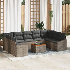 vidaXL Set de canapea pentru grădină din 10 piese cu perne gri din rattan poli și lemn de acacia