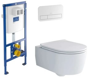 Set vas WC rimless suspendat, Villeroy&amp;Boch Soul, cu capac inchidere lenta, rezervor si clapeta ViConnect