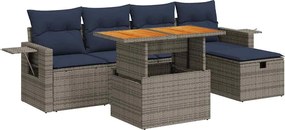 vidaXL Set mobilier grădină cu perne 6 piese gri poliratan/lemn acacia