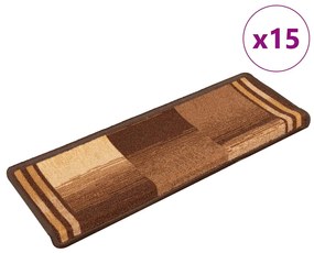 vidaXL Covorașe scări, autoadezive, 15 buc., maro, 65x21x4 cm