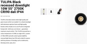 Spot LED incastrabil TULIPA Black recessed downlight 10W 55° 2700K CRI90 dali IP44