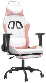 345420 vidaXL Scaun gaming de masaj/suport picioare, alb/roz, piele ecologică