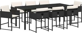vidaXL Set de masă pentru grădină cu pernă 9 pcs Negru poliratan