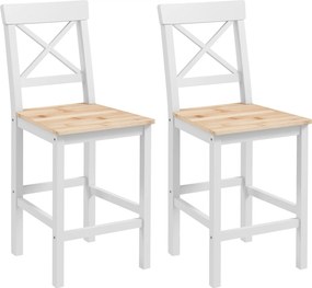 HOMCOM Set de 2 Taburete de Bar, Taburete de Bucătărie Înaltă cu Spătar Înalt, Suporturi pentru Picioare, din Lemn de Pin, Natural și Alb | Aosom Romania