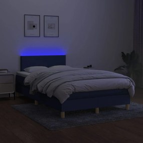 Pat cu arcuri, saltea si LED, albastru, 120x200 cm, textil Albastru, 120 x 200 cm, Design simplu