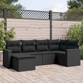 3251592 vidaXL Set mobilier de grădină cu perne, 6 piese, negru, poliratan