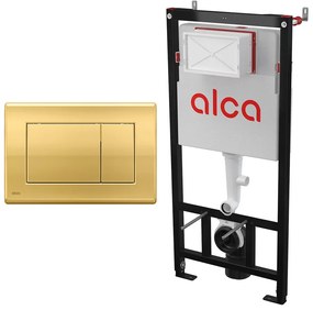 Set rezervor WC cu cadru incastrat Alca AM101/1120 si clapeta de actionare Basic M275 auriu