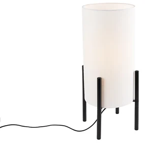 Lampă de masă modernă neagră cu abajur din in alb - Rich