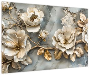 Tablou - Marmură de fundal cu flori (90x60 cm)