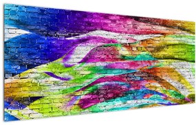 Tablou - Zid de cărămidă cu flăcări colorate (120x50 cm)