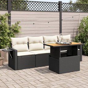 3327094 vidaXL Set mobilier de grădină cu perne, 5 piese, negru, poliratan