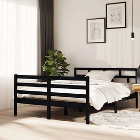 3101267 vidaXL Cadru de pat,negru, 140x190 cm,lemn masiv de pin