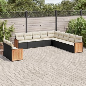 3260208 vidaXL Set canapele de grădină cu perne, 11 piese, negru, poliratan