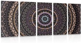Tablou 5-piese Mandala cu modelul de soare  în nuanțe de violet