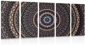 Tablou 5-piese Mandala cu modelul de soare  în nuanțe de violet