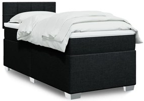 vidaXL Pat box spring cu saltea, negru, 100x200 cm, textil