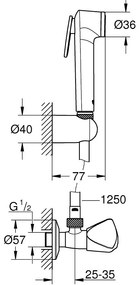 Grohe Tempesta-F Trigger 30 Dus igienic cu suport, robinet cu ventil de colt, furtun 125 cm, crom
