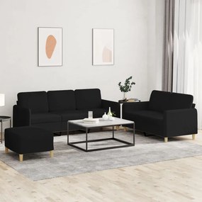 vidaXL Set de canapele cu perne, 3 piese, negru, textil