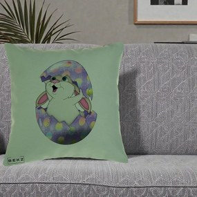 Perna Decorativa Iepuras din Ou de Pasti, 40x40 cm, Verde, Husa Detasabila, Perna Inclusa, BEKZ®