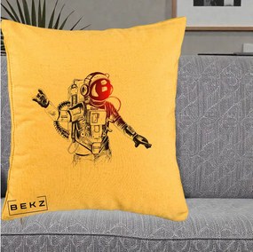 Perna Decorativa Astronaut Rock Sketching, 40x40 cm, Galben, Husa Detasabila, Perna Inclusa, BEKZ®