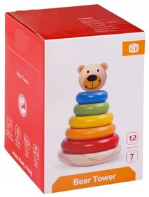 Jucarie educativa sortatoare din lemn masiv NOVOKIDS™ Wooden Teddy Bear, 7 piese, Cu forme geometrice, Materiale Eco, Multicolor
