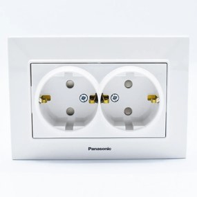 Priza dubla cu impamantare si protectie copii, 16A, IP20, Alb, Panasonic Arkedia Slim