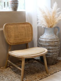 Scaunel din lemn de cauciuc si rattan, cu aspect vintage, French