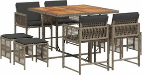 vidaXL Set mobilier grădină cu perne, 9 piese, gri, poliratan