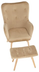 Fotoliu cu taburet, material de catifea bej/fag, LAGER NEW