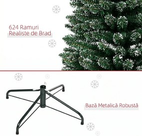 HOMCOM Brad de Crăciun Slim cu 624 Ramuri, Bază Pliabilă, Plastic și Metal, 56x56x225 cm, Verde | Aosom Romania