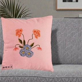 Perna Decorativa Trandafiri si Bujori Acuarela, 40x40 cm, Roz, Husa Detasabila, Perna Inclusa, BEKZ®