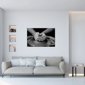 Tablou alb negru - producția de ceramică (90x60 cm)