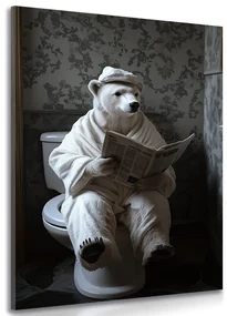 Tablou urs polar cu ziar pe toaletă