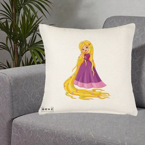 Perna Personalizata Rapunzel Par Lung Floral, 40x40 cm, Crem Reliefat, Husa Detasabila, Perna Inclusa, BEKZ®