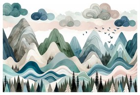 Tablou peisaj montan colorat cu pădure