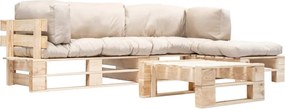 vidaXL Set mobilier grădină paleți cu perne nisipii, 4 piese, lemn