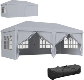 Outsunny Tonelă/barnum pliant pop-up 600 x 300 x 270 cm 4 pereți laterali detașabili 4 ferestre sac de transport gri deschis | Aosom Romania