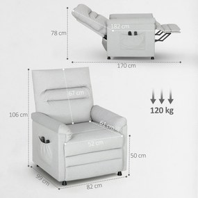 HOMCOM Fotoliu Relaxant Electric cu Masaj și Încălzire și Suport pentru Picioare, Silențios, Fotoliu Reclinabil 150° în Catifea Prietenoasă cu Animalele cu Funcție de Memorare, 2 Telecomenzi pentru Sufragerie, Gri Deschis | Aosom Romania
