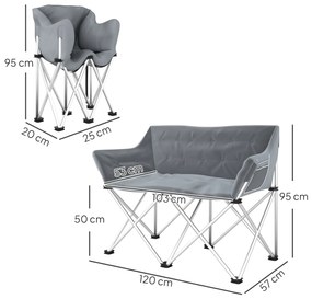 Outsunny Fotoliu 2 locuri pliabil fotoliu de camping cu brațe buzunar lateral până la 240kg capacitate de încărcare Gri | Aosom Romania
